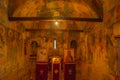 OHRID, NORTH MACEDONIA: Interior of the temple with frescoes. Church St. Nicholas Bolnichki built in the XIV century