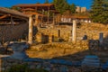 OHRID, NORTH MACEDONIA: Old columns and ruins in Plaoshnik area. Travel and architecture concept. Royalty Free Stock Photo