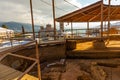 OHRID, NORTH MACEDONIA: Old ruins and mosaics on the territory of Plaoshnik. Church of Saints Clement church in Ohrid.