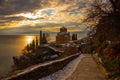 OHRID, NORTH MACEDONIA: St. Jovan Kaneo Church on Lake Ohrid at sunset. UNESCO. Royalty Free Stock Photo