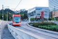 OHSU School of Dentistry and TriMet vehicle in riverbank of Willamette River Royalty Free Stock Photo