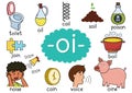 Oi digraph spelling rule educational poster for kids with words Royalty Free Stock Photo