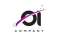 OI O I Black Letter Logo Design with Purple Magenta Swoosh