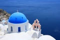 Oia Blue Dome and Pink Bell Tower Royalty Free Stock Photo