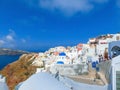 Oia, Santorini, Greece - June 10, 2015 : The beautiful terrace with sea view