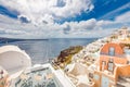 White architecture Santorini island, Greece. Beautiful summer landscape, sea view. Oia village Royalty Free Stock Photo