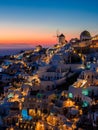 Oia, Santorini at dark night, long exposure photograph after sunset, Mediterranean sea, Greece Royalty Free Stock Photo