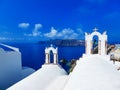 Oia, Santorini, Greece -beautiful white bell tower on the sea