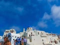 Oia, Santorini, Greece - June 10, 2015 : The beautiful terrace with sea view