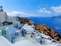 Oia, Santorini, Greece - June 10, 2015 : The beautiful terrace with sea view