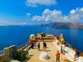 Oia, Santorini, Greece - June 10, 2015 : The beautiful terrace with sea view