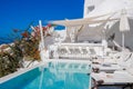 Oia Santorini Greece 15 September 2017, luxury hotels with infinity pool at the Greek Island Santorini