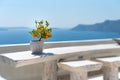 Oia - Terrace on the Aegean sea - Santorini Cyclades Island - Greece Royalty Free Stock Photo