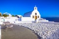 Oia town, Santorini island, Greece at sunset. Traditional and fa Royalty Free Stock Photo