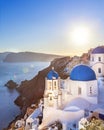 Oia town on Santorini island, Greece. Thira village in the sunset with view onthe sea Royalty Free Stock Photo