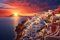 Oia village on Santorini island at sunset, Greece, Oia Sunset, Santorini island, Greece, AI Generated Royalty Free Stock Photo