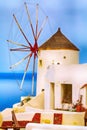 Oia windmill in Santorini island, Greece Royalty Free Stock Photo