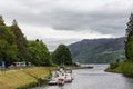 Oich canal with docks empties in Loch Ness, Fort Augustus Scotland.