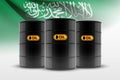 Oil barrel on background with Saudi Arabia flag Royalty Free Stock Photo