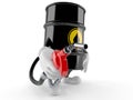 Oil barrel character holding gasoline nozzle