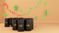 Oil barrel on gold background and stock price chart rising,Oil prices affect travel and transportation finance businesses.,Energy Royalty Free Stock Photo