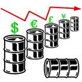 Oil barrel graph with red arrow pointing down Royalty Free Stock Photo