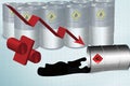 Oil barrel graph with red arrow pointing down. Vector illustration. Royalty Free Stock Photo