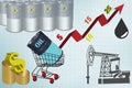 Oil barrel graph with red arrow pointing up. Vector illustration. Royalty Free Stock Photo