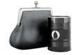 Oil barrel with purse coin, 3D rendering