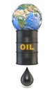 Oil barrel squeezing planet Earth to produce one oil drop Elements of this image furnished by NASA 3D