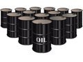 Oil barrel store illustration. Crude petroleum stock. Diesel or petrol barrels. Fuel gasoline tanks. White background.