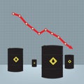 Oil barrels on Decline chart diagram background Royalty Free Stock Photo