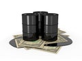 Oil barrels on dollar notes Royalty Free Stock Photo