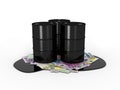 Oil barrels on euro notes Royalty Free Stock Photo
