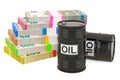 Oil barrels with euro packs, 3D rendering