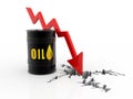 Oil Barrels with falling oil price graph. 3d render Royalty Free Stock Photo