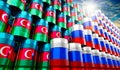 Oil barrels with flags of Russia and Azerbaijan - 3D illustration
