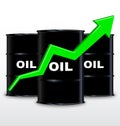 Oil Barrels And Green Arrow Chart On White Background, Up Trend Royalty Free Stock Photo