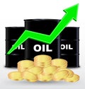 Oil Barrels And Stack Of Gold Coin, Price Up Concept Royalty Free Stock Photo