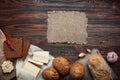 A set of products on a brown board