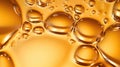 Oil bubbles background, gold liquid with golden drops