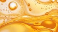 Oil bubbles background, gold liquid with golden drops