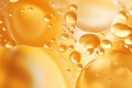 Oil bubbles background, gold liquid with golden drops