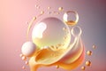 Oil Bubbles Isolated on pink Background, Closeup Collagen Emulsion in Water. Illustration. Gold Serum Droplets.Cosmetic liquid