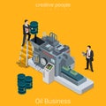 Oil business process flat 3d isometric industry conveyor vector