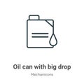 Oil can with big drop outline vector icon. Thin line black oil can with big drop icon, flat vector simple element illustration Royalty Free Stock Photo