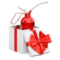 Oil can, oiler inside gift box, present concept. 3D rendering