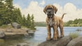 Nostalgic Mastiff Puppy Illustration On Ontario Shores