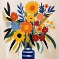Flowers Iv: Blue Vase In The Style Of Tarsila Do Amaral Royalty Free Stock Photo