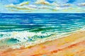 Oil color paintings seascape of beauty beach.